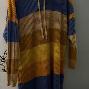 Striped Blue and Yellow Dress Hood Sweater